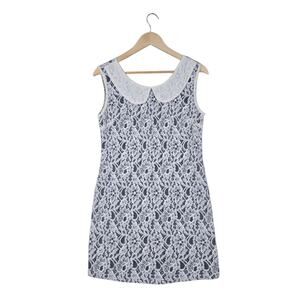 Tulle Sheath Mini Dress sz S Ivory Lace Overlay Blue Peter Pan Collar Feminine